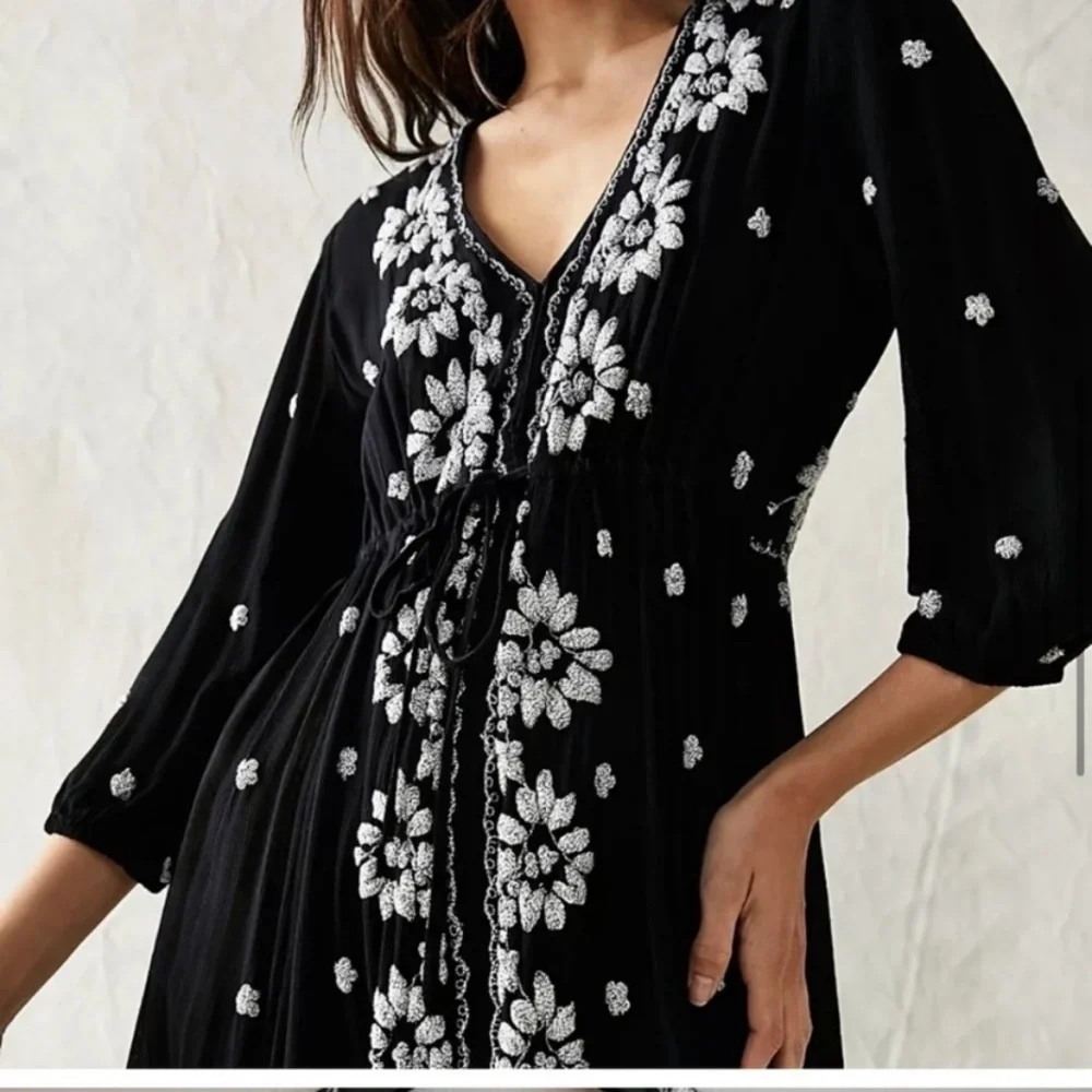 Free People Dress Fable Embroidered Maxi in Black
